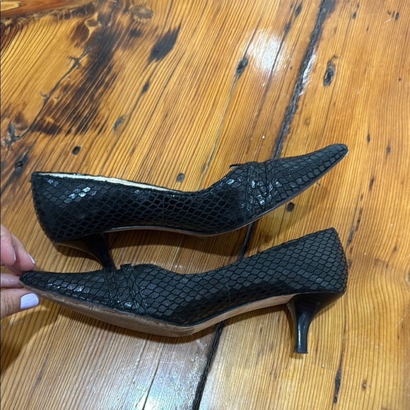 O Oscar De La Renta Bretten Women’s Black Leather Snake Skin Heels Size 7 M - Picture 5 of 16